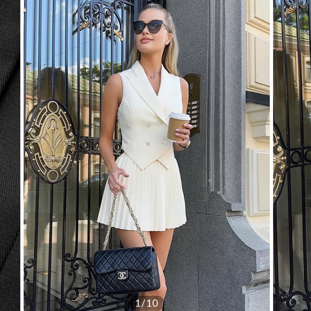 Suit waistcoat with pleated mini skirt set